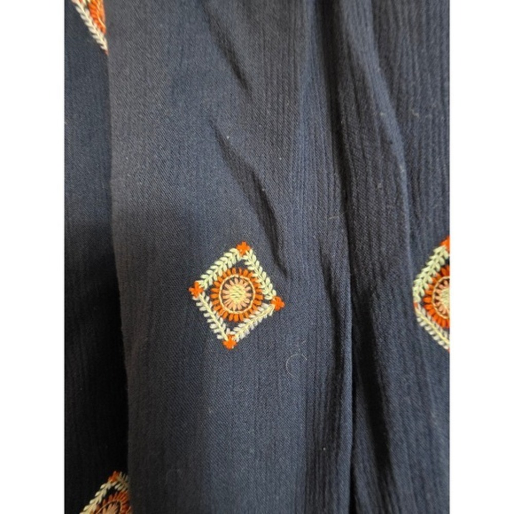 Sundance Navy Blue Embroidered Small Wide Leg Boho Pants Elastic Waist Gauzey - Picture 9 of 16